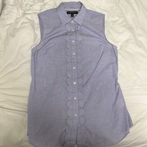 Banana Republic Blue Scalloped Sleeveless Blouse